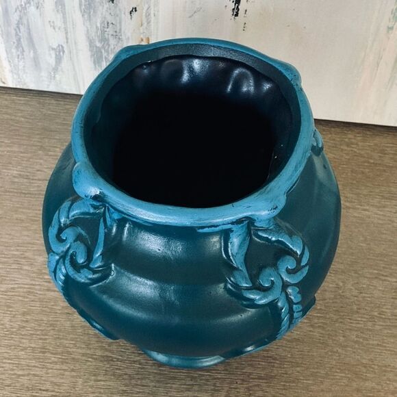 Teal Blue Rustic Pottery Vase - Picture 2 of 5